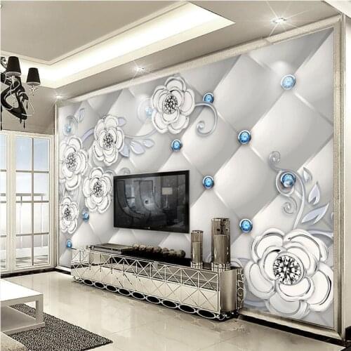 Beibehang custom papel de parede 3d white diamond floral silk photo Wall Papers Home Decor 3D Mural Wallpaper for living Room