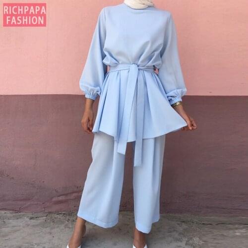 Aid Mubarek Two-piece Muslim Sets Abaya Turkey Hijab Dress Caftan Kaftans Islam Clothing Abayas For Women Musulman Ensembles