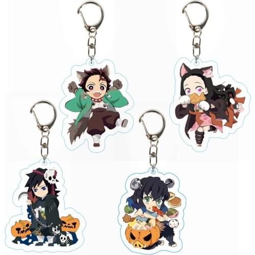 Anime Demon Slayer Keychain Cat Tanjirou Kamado Nezuko Giyuu Shinobu Cosplay Prop Accessory Acrylic Key Chain Keyring Gift