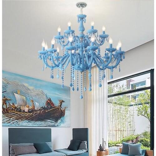 Free Shipping Modern Blue Chandelier Macaron E14 Hanging Children Bedroom Lamp Creative Fantasy Luminaire Stained Glass Lustre