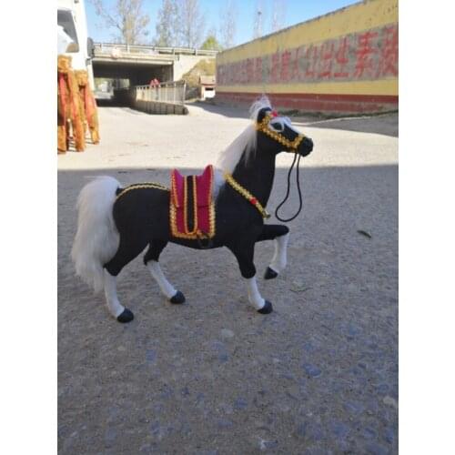 Black real life horse model plastic&furs simulation rise up leg horse doll with saddle gift about 29x27cm xf2745