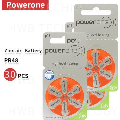 5pack(30pcs )High Quality Genuine PowerOne PR48 P13 A13 S13 zinc air button battery for Hearing aid Free Shipping