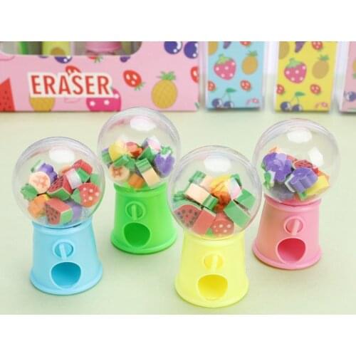 15pcs/box Elastic New Selling Fruit Style Twist Machine Rubber Cartoon Eraser Children Gifts Students Small