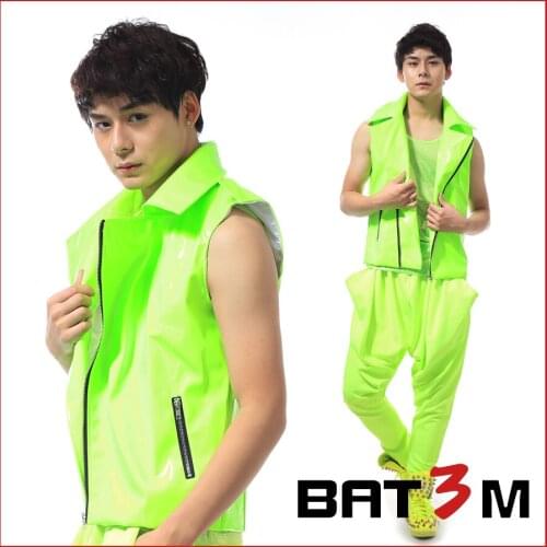 Hot sale fashion male neon green motorcycle vest mens clothing costume