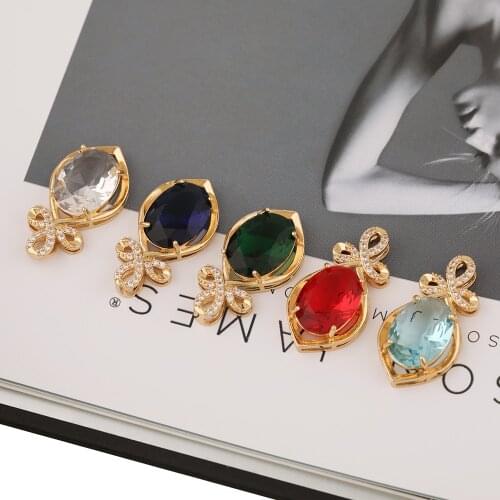 HAOSAW 17*31MM 2Pcs/Lot Multi Colors/CZ/Classical Crystal Charms/Bowknot/Glass Accessories/Earring Findings