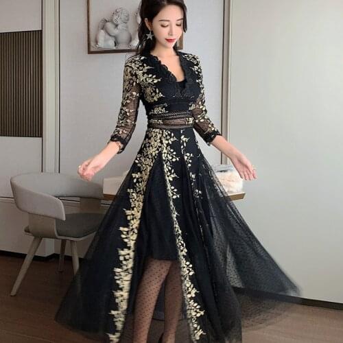 JSXDHK New Brand Runway Spring Summer Holiday Mesh Dress Luxury Women Floral Embroidery Dot Ball Gown Female Long Party Dresses