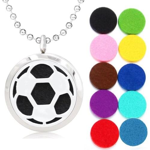 Stainless Steel Aromatherapy Diffuser Necklace Pendant Women Jewelry Football 30mm Essential Oil Perfume Locket With10pcs Pads