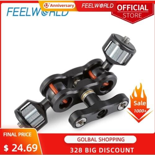 FEELWORLD Multi-Function Dual Ball Head Hot Shoe Magic Arm Mount Adapter 360degree ball head with 1/4 screw for Sony Canon Nikon