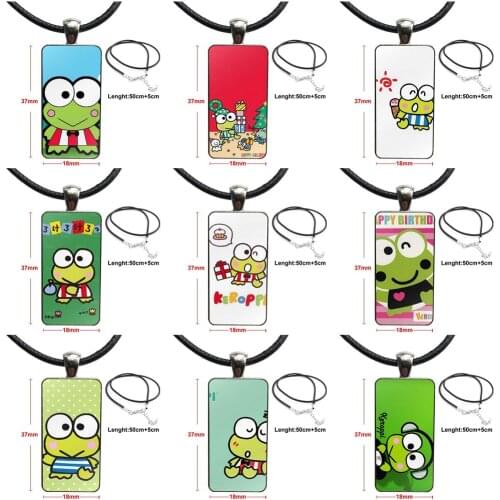 Music Keroppi Dj Frog For Women High Quality Girls Glass Pendant Necklace Handmade Half Pendant Rectangle Necklace