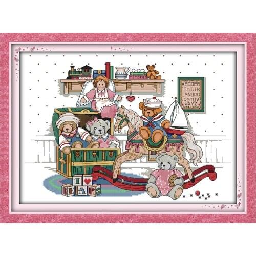 Bear toy cartoon count cross stitch kits 14CT 11CT printed cross stitch pattern needlework embroidery DIY hand-stitched crafts