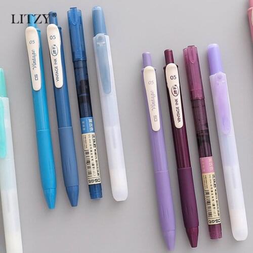 LITZY 4pcs/set Kawaii Color Gel Pen Set Quick-drying Straight Pen Highlighter Pen for School DIY Journal Stationery Supplies