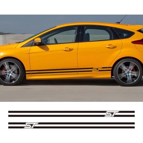 2PCS/Lot Car Styling Stickers For Ford Focus ST Sport Door Side Skirt Strip Reflective Auto Body Decor Vinyl Decals Accessories