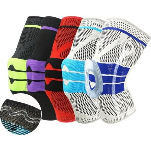 Patella Knee Protector Brace Silicone Spring Knee Pad Volleyball Basketball Sports Knitted Compression Elastic Knee Sleeve