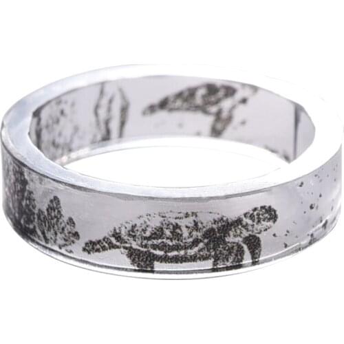 Handmade Transparent Tortoise and Coconut Tree Resin Rings Scenery Inside Black and White Women Finger Knuckle Ring 2019