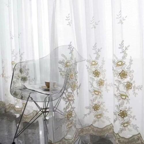 3D Flowers Embossed Tulle Curtains for Living Room White/Grey Floral Embroidered Relief Yarn for Bedroom Balcony#VT
