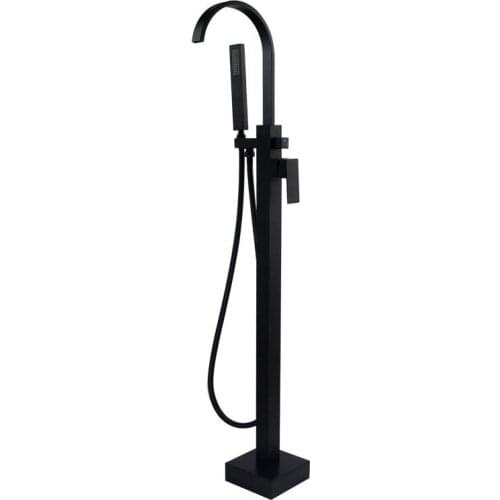 Luxurious Wholesale Matte Black/Chrome Spout Bath Mixer Tap Floor Mounted Bathtub Filler Shower Roman Tub Faucet Set