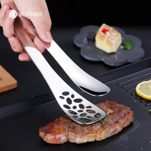 18/8 Stainless Steel Food Tongs Filter Oil Non-Slip BBQ Tongs For Bread Steak Kitchen Cooking Utensil Serving Tongs