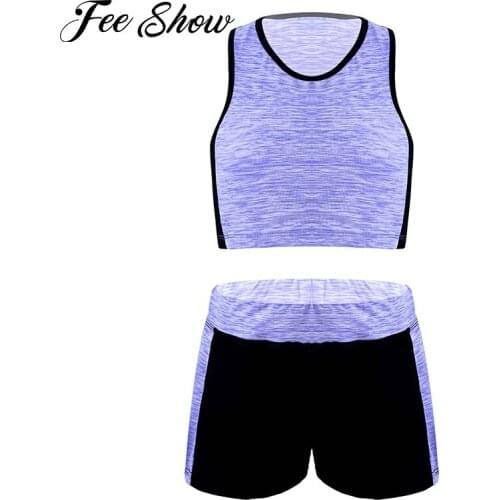 2Pcs Kids Girls Sport Suit Outfit Sleeveless Racer Back Cropped Vest Tops and Shorts Running Set Sportswear Yoga Workout Clothes