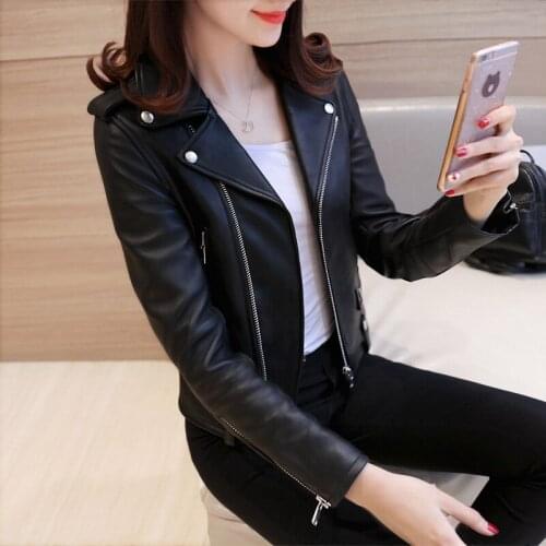 Pu Leather Coat Womens Spring Autumn Motorcycle Jacket Korean Clothes Slim Fit Abrigo Mujer XPY002 KJ597