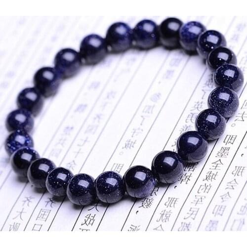 Womens Buddha Beads Bracelets Blue Sand Stone Kyanite Round Beads Bracelet Gift for Men Females Fine Jade Jewerly