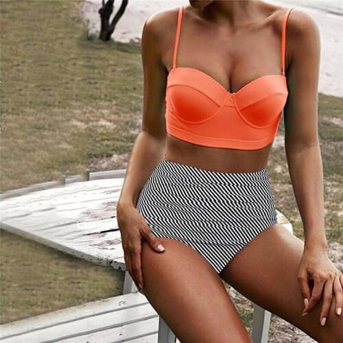 Women High Waisted Bikini Sets Two Pieces Swimwear Ladies' Padded Bra Swimsuit Summer Backless Beachwear New Sexy Bathing Suit