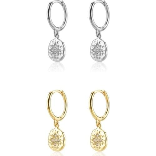 Gold Silver Color Irregular Round Drop Earring Circle Women Crystal Zircon Piercing Ohrringe Jewelry Elegant Earrings Wholesale