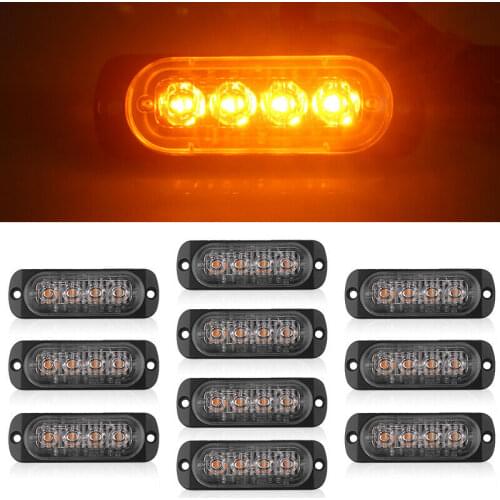 10pcs 4 LED Emergency Warning Strobe Lights Bars DC 12V Amber LED Car Truck Van Beacon Strobe Flashing Warning LED Lights