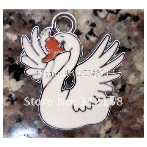 100Pcs/Lots Alloy Metal swan charms enamel charms key charms bead
