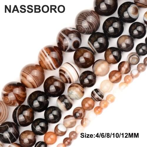 Brown Stripes Agates Natural Stone Beads For Jewelry Making Rondelle Loose Spacer Beads Diy Bead Bracelet Craft 4/6/8/10/12MM