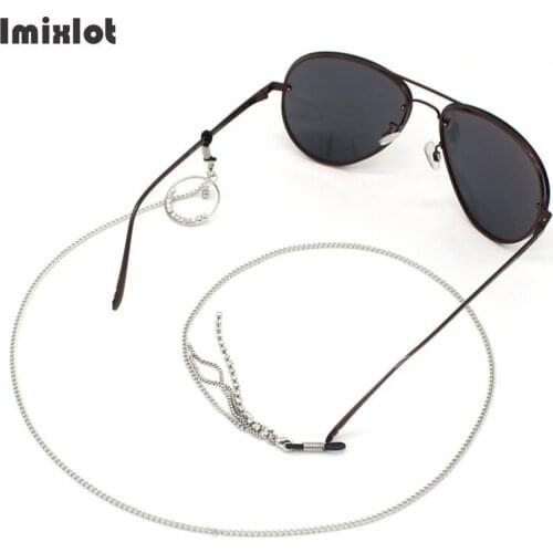 Fashion Chic Womens Asymmetric Silver Sunglasses Chains Reading Crystal Tassel Glasses Chain Eyewear Cord Lanyard Necklace