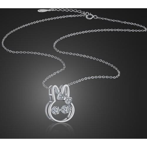 New Cute animal little rabbit Necklace Fashion Animal Wedding Jewelry 100% 925 Sterling Silver Chain Zircon Pendants Gift Woman
