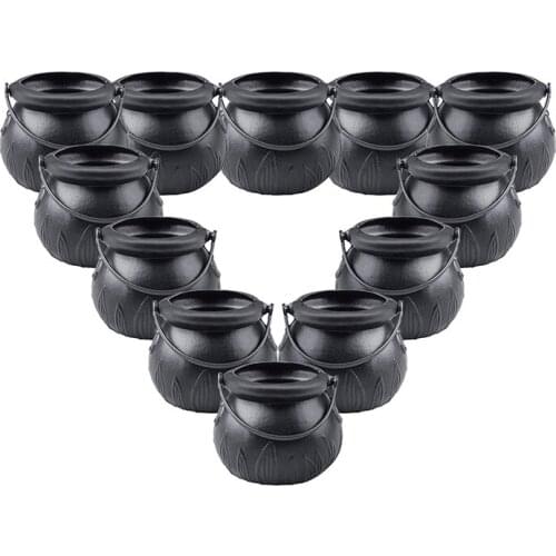 Black Mini Witch Cauldron, Portable Candy Holder Pot with Handle for Halloween Party Decorations Supplies,Set of 24