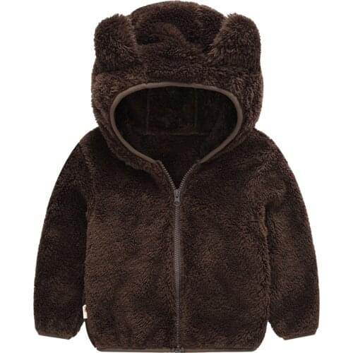 Baby Boys Girls Jacket Autumn Winter Clothes Toddler Kids Baby Gril Boy Cute Ear Zipper Fleece Thick Hooded Coat Warm Outwear