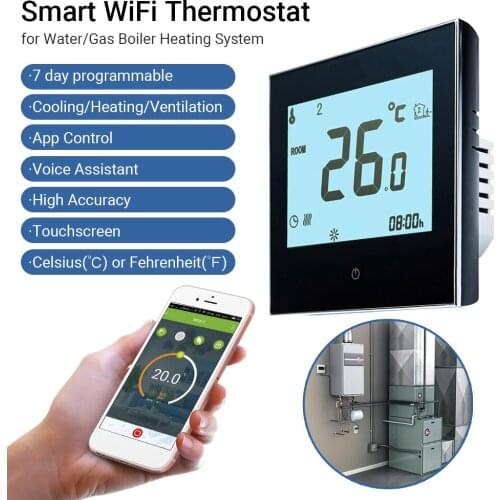 Home Programmable Thermostat with WiFi for Water/Gas Boiler Smart Touchscreen Heat Only Thermostat with App and Voice Control