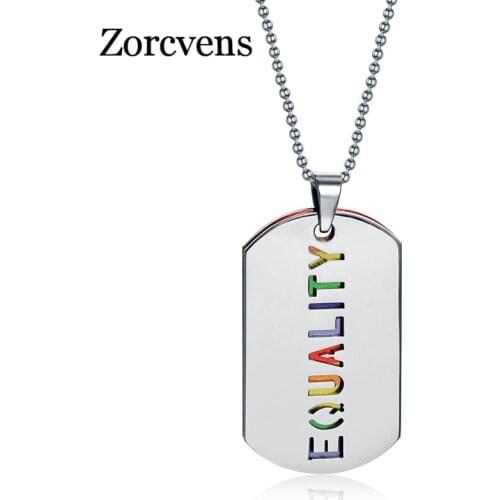 ZORCVENS Double Layer Necklace Pendant Stainless Steel Equality Rainbow Women Party Jewelry Free Chain