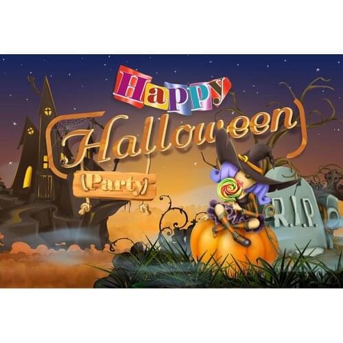 Cemetery Photography Background Magic Castle And Witch Sitting On A Pumpkin In The Night Backdrop For Halloween Party Decortion