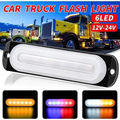 Car Truck Flash Light 6 LED Flashing Warning Light 12V 24V Strobe Light Safety Tips For Work Fog Lights Truck Side Light