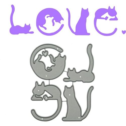 Cats Shape Love Letter Pattern Metal Cutting Dies Craft Paper Cutter Mold For DIY Invitation Card Clipart Book Decorating