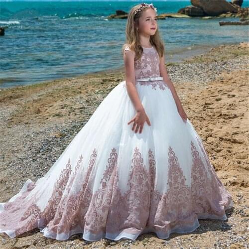 Custom Made Elegant Flower Girl Dresses with Lace Appliques Sleeveless Ball Gown for Girls First Holy Communion Party Dresses