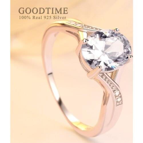 Luxury Pure 925 Sterling Silver Ring For Women Round Zircon Bride Wedding Rhinestone Rings 925 Jewelry Accessories Gift For Lady