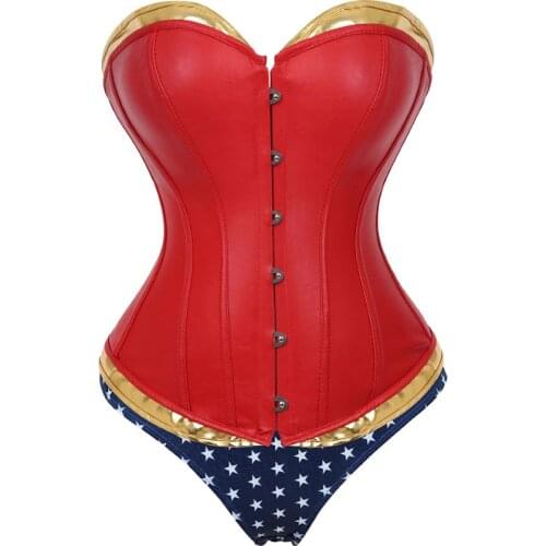 Women Sexy Faux Leather Overbust Corset Bustier Top Waist Cincher Body Shaper Corsets Bustiers Lingerie Plus Size Korsett