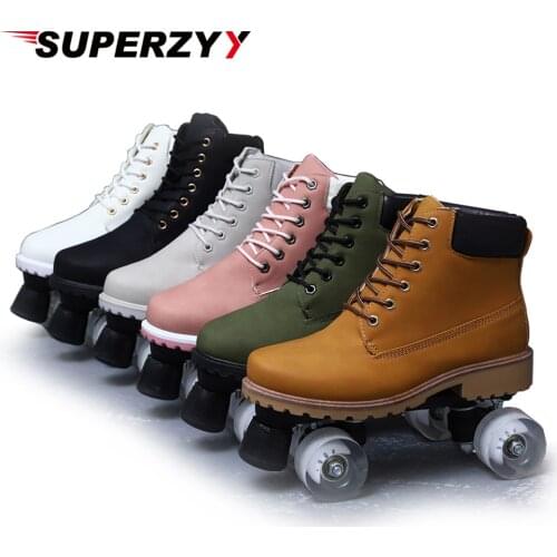 2021 Hot Summer Roller Skates Woman Man Kids Shoes Double Row Rollers On 4 Wheels Flash 6 Colors Patines Sliding Quad Sneakers