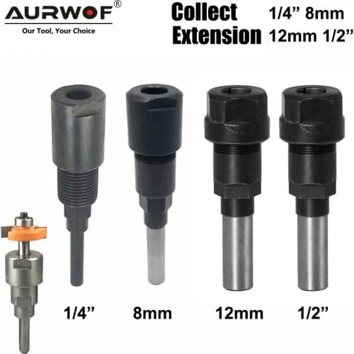 LAVIE 1 pc 1/4" 8mm 12mm 1/2" Shank Router Bit Extension Rod Collet Engraving Machine Extension Milling Cutter for Wood MC04003