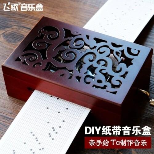 Mechanical DIY Antique 15 / 30 tone hand cranked paper tape music box retro wooden DIY Musical Boxes creative gift