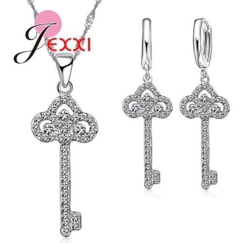 Fashion 925 Sterling Silver Earrings Pendant Necklace Woman CZ Crystal Cloud Key Jewelry Sets AAA Crystal Accessories