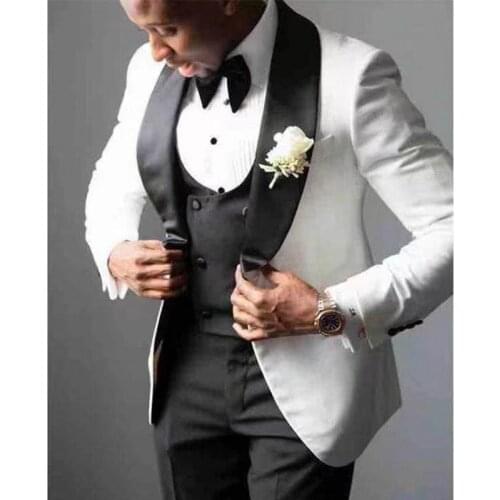 2021 Tailor made luxury noble high quality New White with black pants vest suits men for wedding man suit slim fit party Blazer