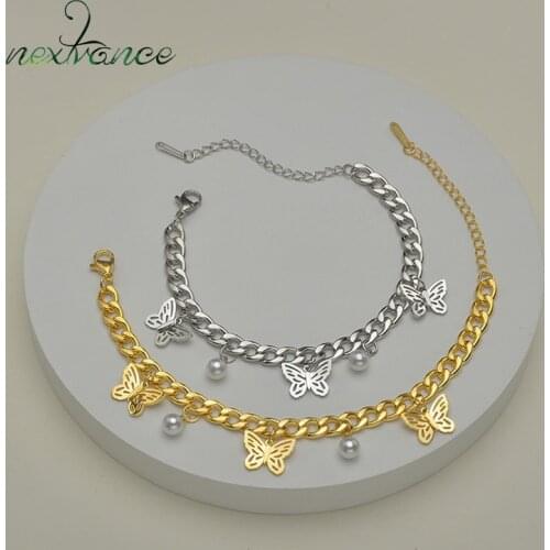 Nextvance Fashion Stainless Steel Bracelet NK Chain Pearl Butterfly Bangle Bracelets for Women Lover Anniversary Gift Jewelry
