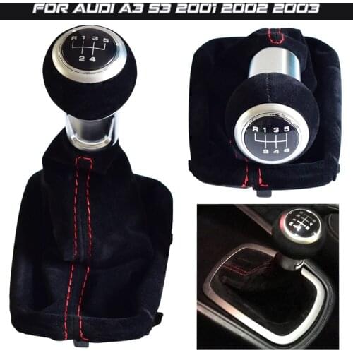 New Black Red 5/6 Speed Suede Leather Complete Gear Shift Knob boot cover Gaiter For Audi A3 S3 2001 2002 2003 Car Styling