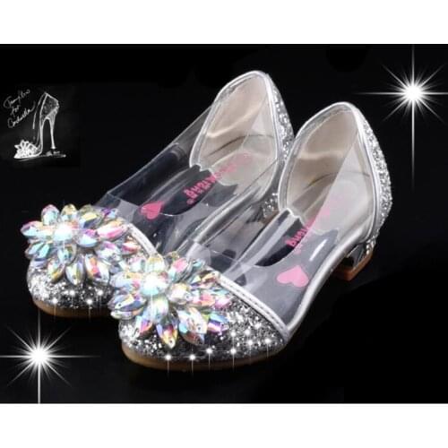 New Children Crystal shoes Baby Dance Performance Princess Rhinestone High-heeled Toddler Student Leather Shoes Girls Kids