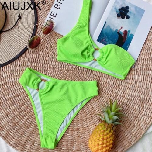 AIUJXK New Arrival 2020 One Shoulder Sexy Swimwear Women Lingerie Set Beach Wear Neon Bra And Panty Female 2 Pieces Swimsuit